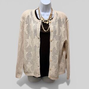 NWT Christopher & Banks Vintage Open Knit Button Front Star Pattern Cardigan